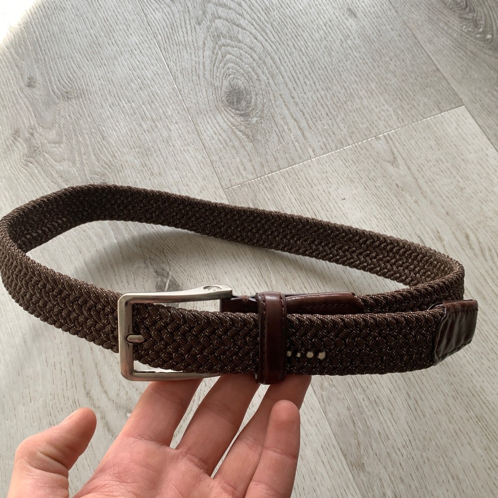 Men's/Unisex Brown Woven Stretch Belt with Silver Buckle‎ Sz 34